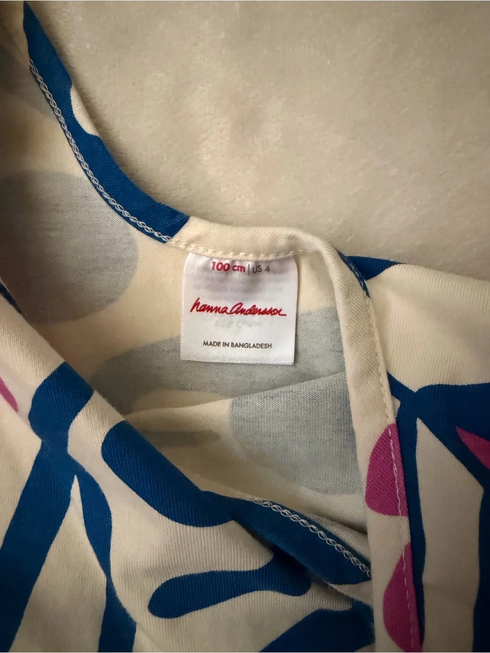 Hanna Andersson White Dress with Bold Blue and Pink Floral Print
